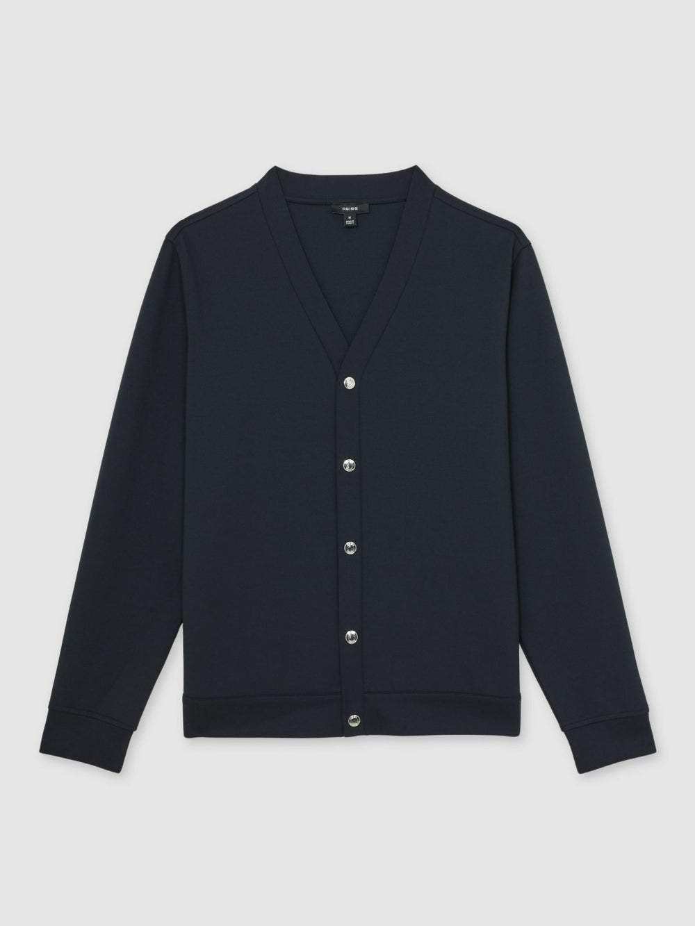 Reiss | V-Neck Interlock Jersey Cardigan in Navy
