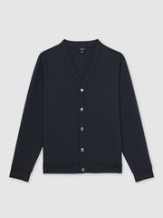 Reiss | V-Neck Interlock Jersey Cardigan in Navy