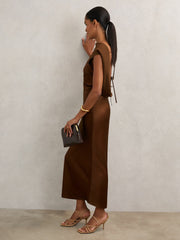 Reiss | Petite Back Detail Midi Dress in Bronze