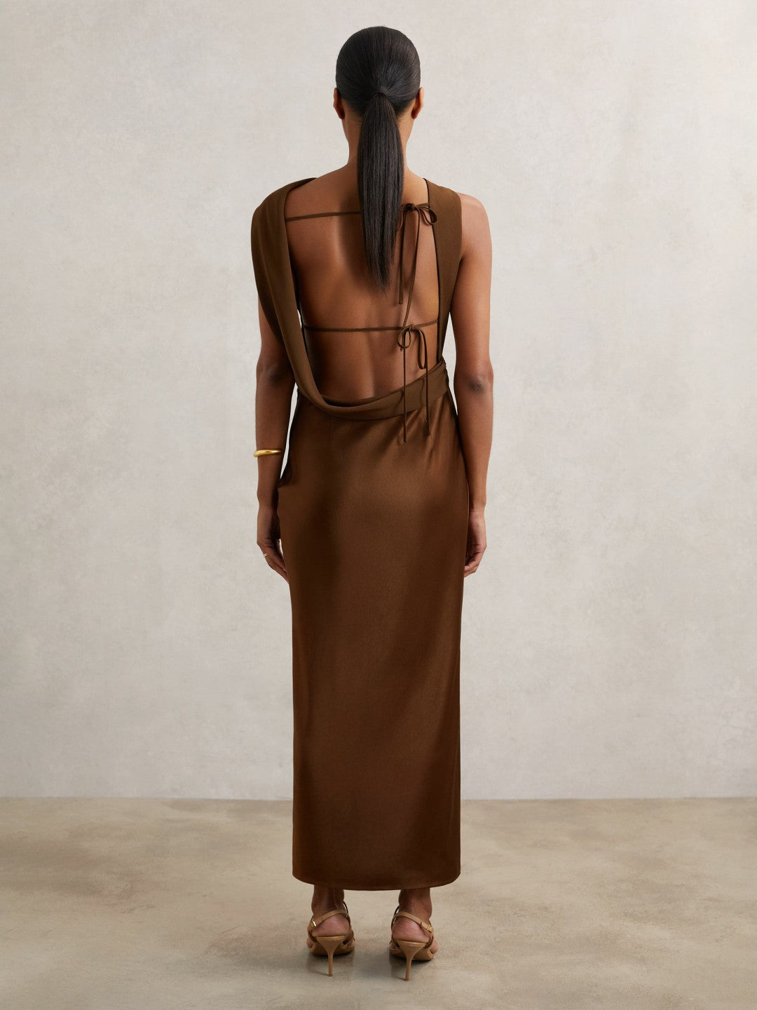 Reiss | Petite Back Detail Midi Dress in Bronze
