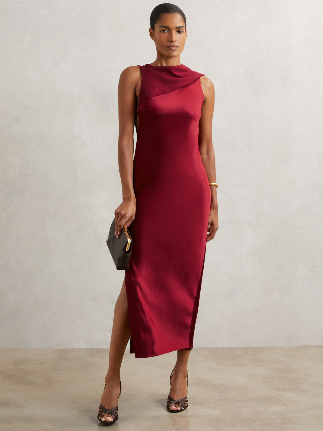 Reiss | Petite Back Detail Midi Dress in Red