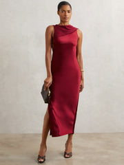 Reiss | Petite Back Detail Midi Dress in Red