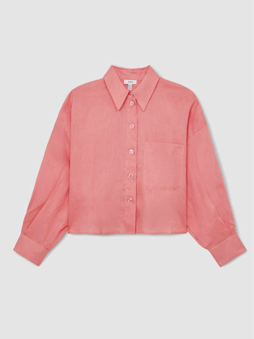 Reiss | Oversize Linen Cropped Shirt in Pink