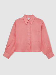 Reiss | Oversize Linen Cropped Shirt in Pink