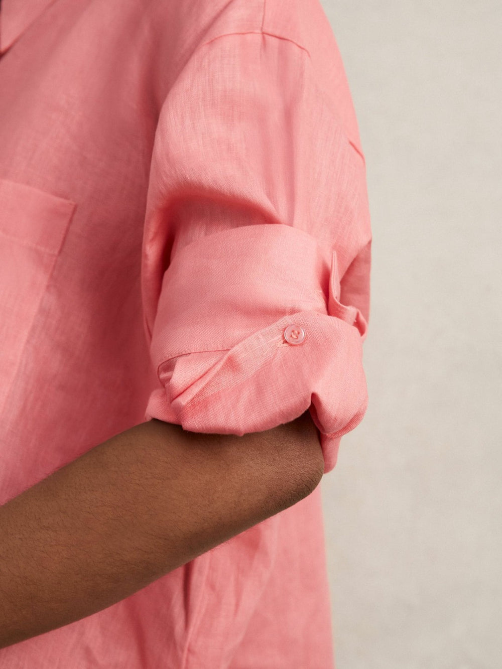 Reiss | Oversize Linen Cropped Shirt in Pink