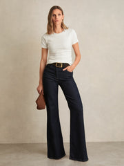 Reiss | Stretch-Cotton Ruched Ribbed T-Shirt in White