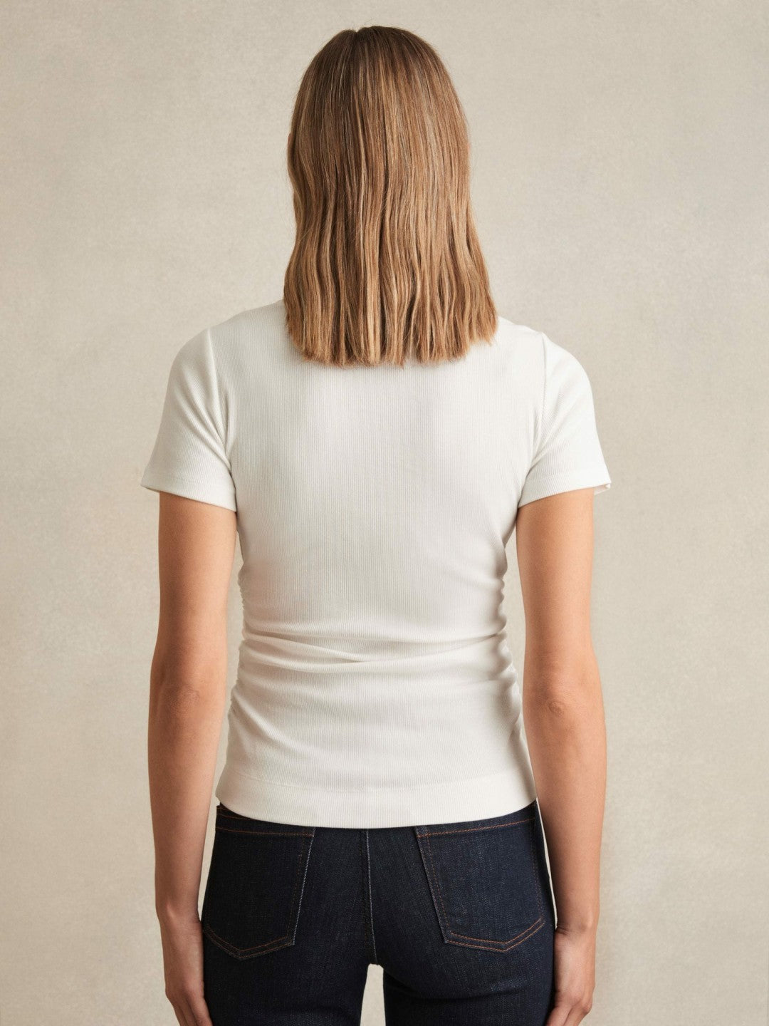 Reiss | Stretch-Cotton Ruched Ribbed T-Shirt in White