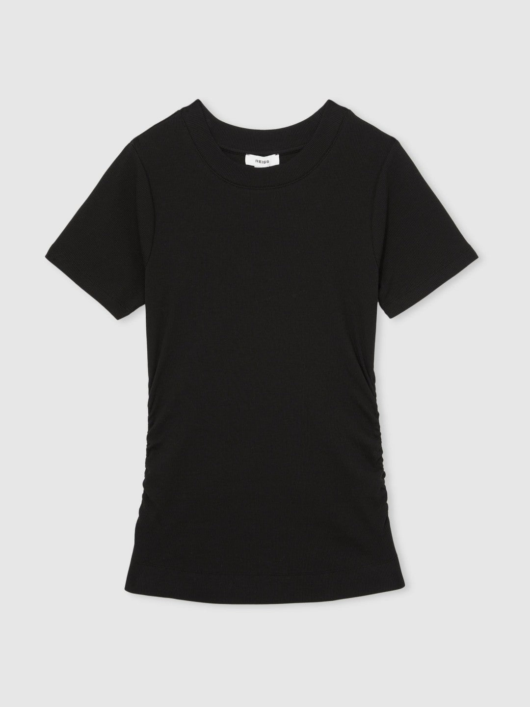 Reiss | Stretch-Cotton Ruched Ribbed T-Shirt in Black