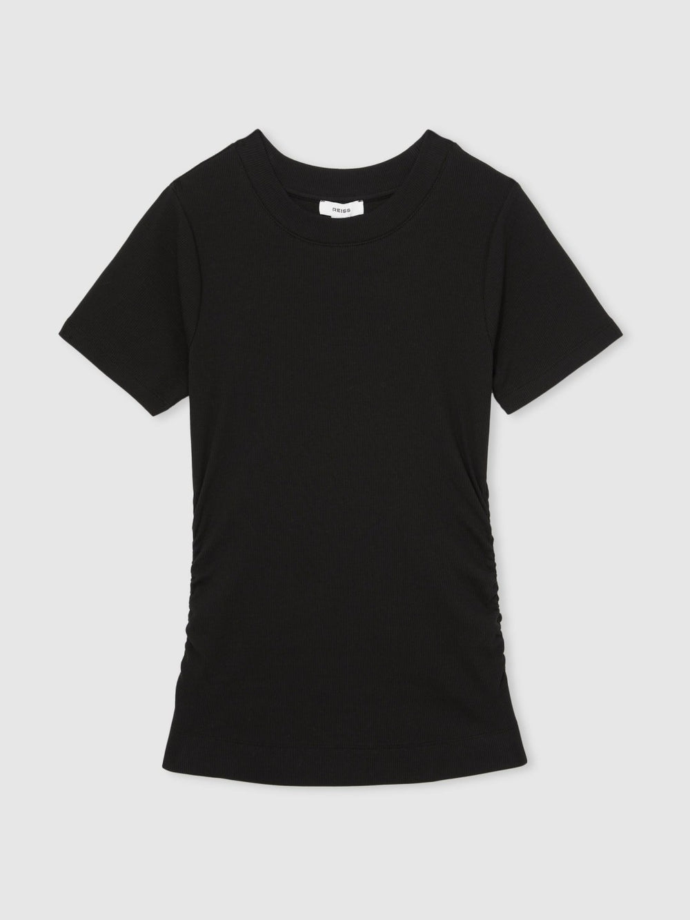 Reiss | Stretch-Cotton Ruched Ribbed T-Shirt in Black