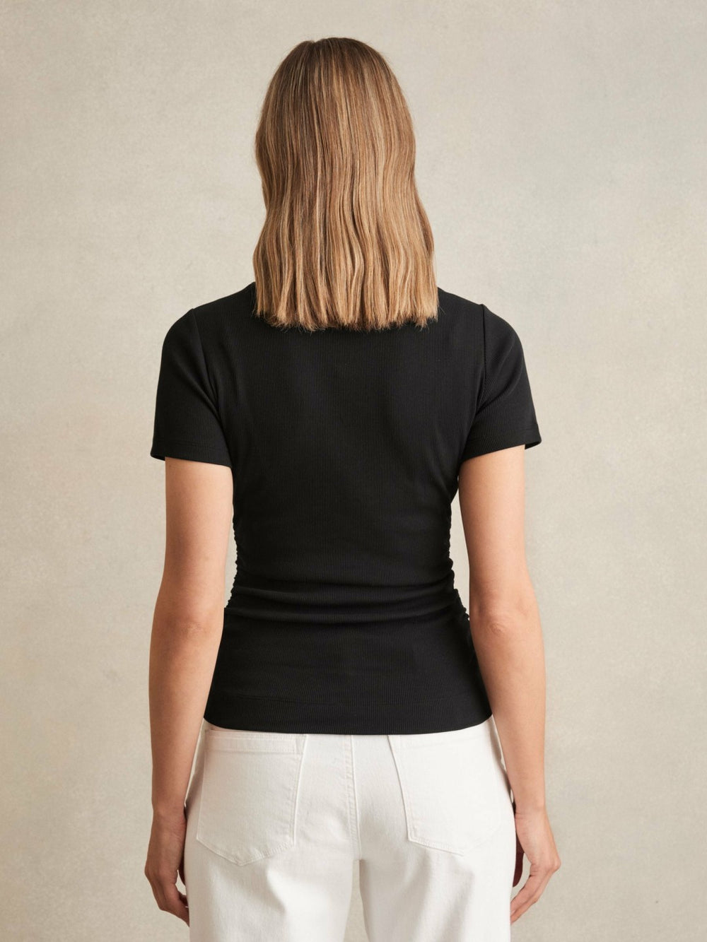 Reiss | Stretch-Cotton Ruched Ribbed T-Shirt in Black