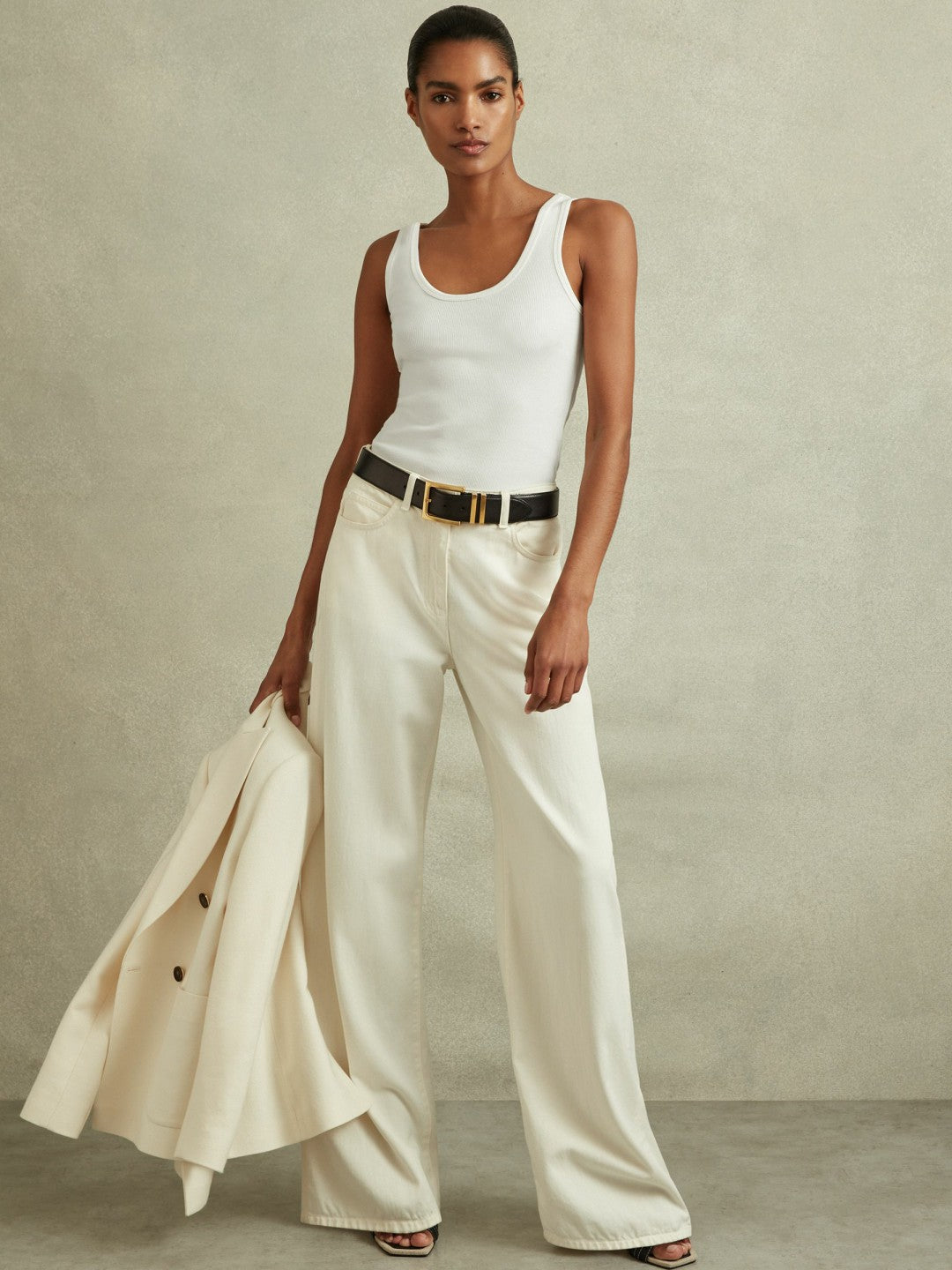 Reiss | Stretch-Cotton Ribbed Vest in White