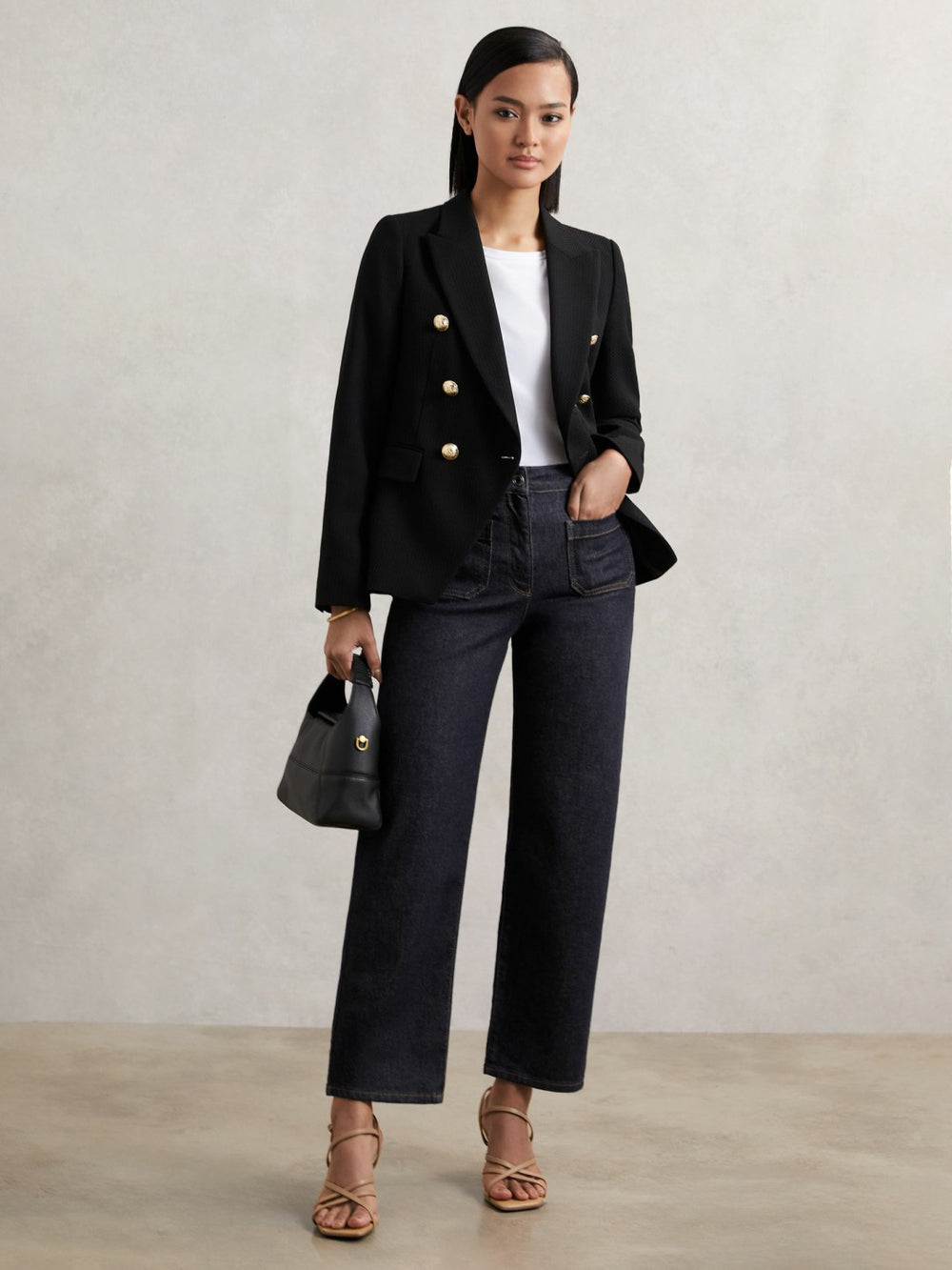 Reiss | Petite Straight Leg Patch Pocket Jeans in Dark Blue