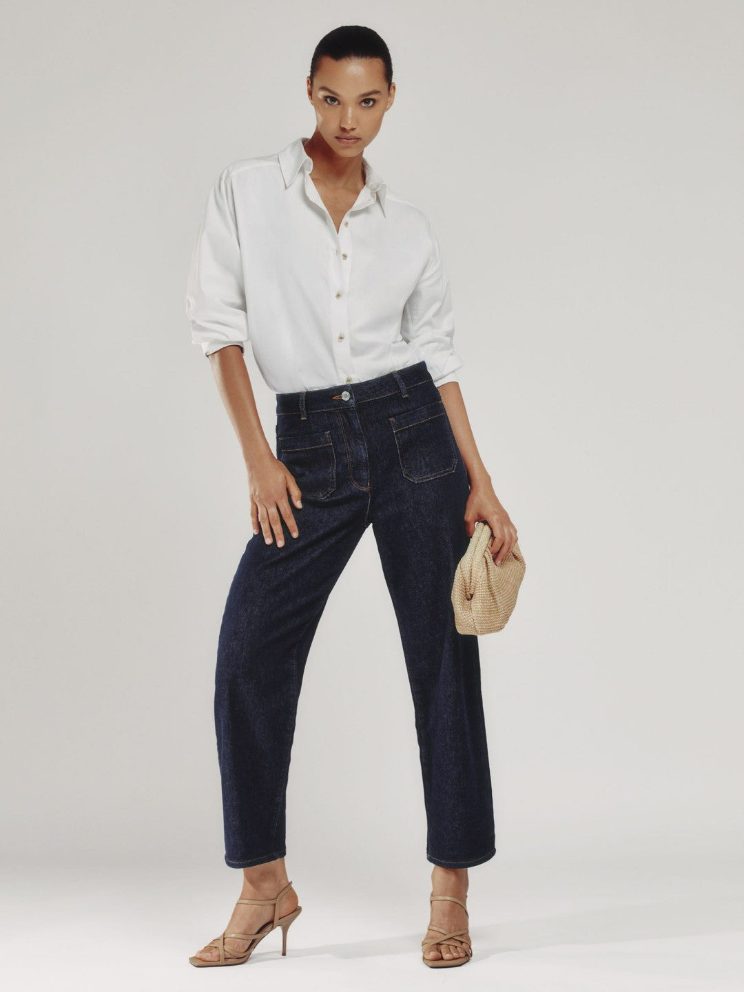 Reiss | Petite Straight Leg Patch Pocket Jeans in Dark Blue