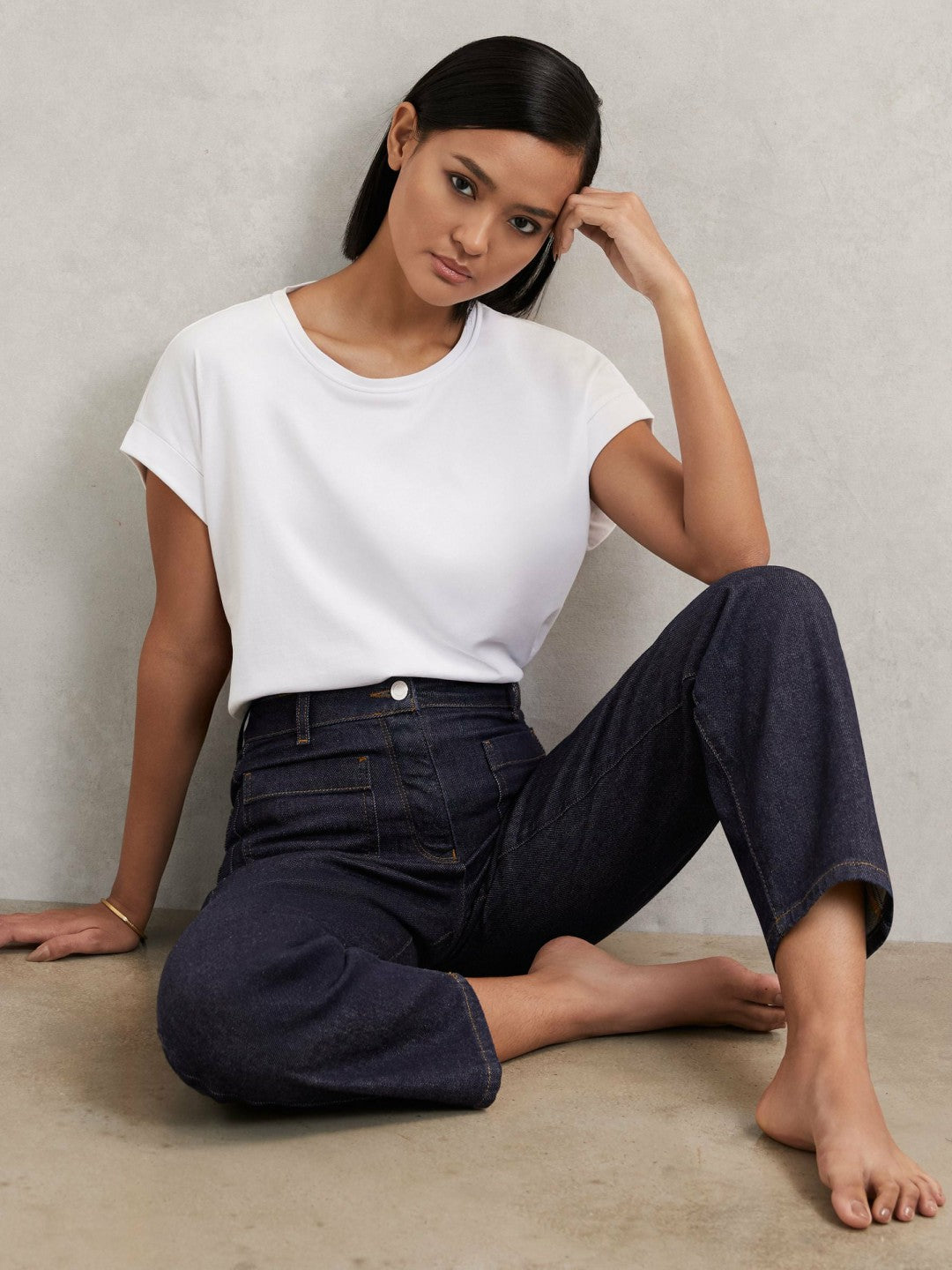 Reiss | Petite Straight Leg Patch Pocket Jeans in Dark Blue