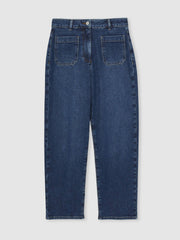 Reiss | Petite Straight Leg Patch Pocket Jeans in Mid Blue