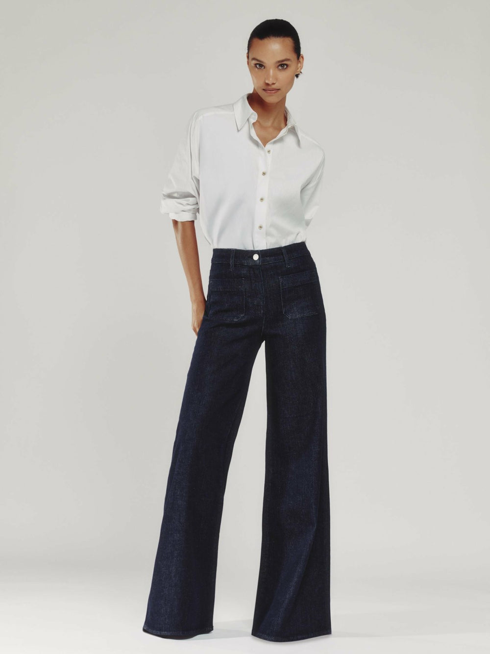 Reiss | Petite Patch Pocket Wide Leg Jeans in Dark Blue