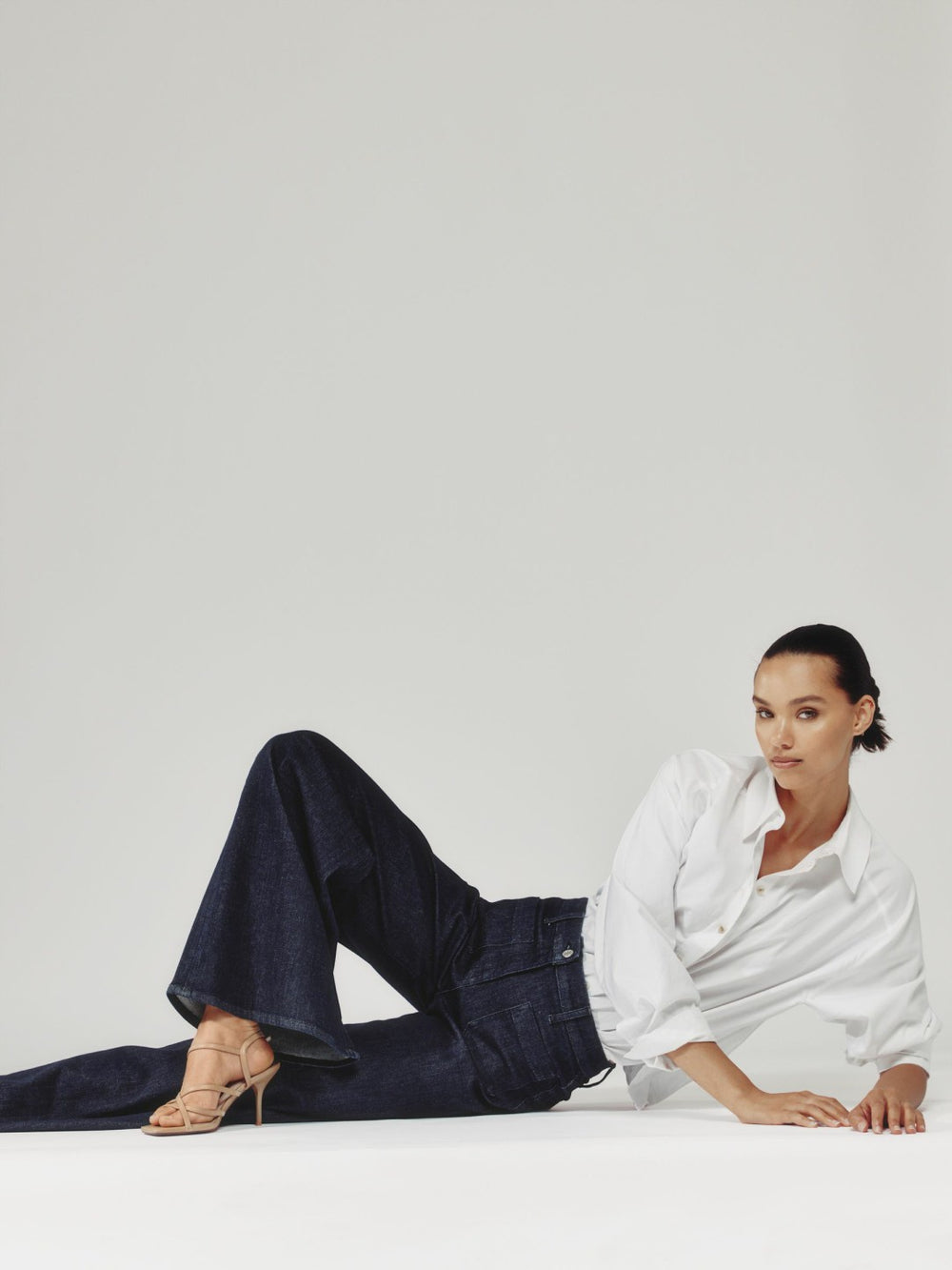 Reiss | Petite Patch Pocket Wide Leg Jeans in Dark Blue