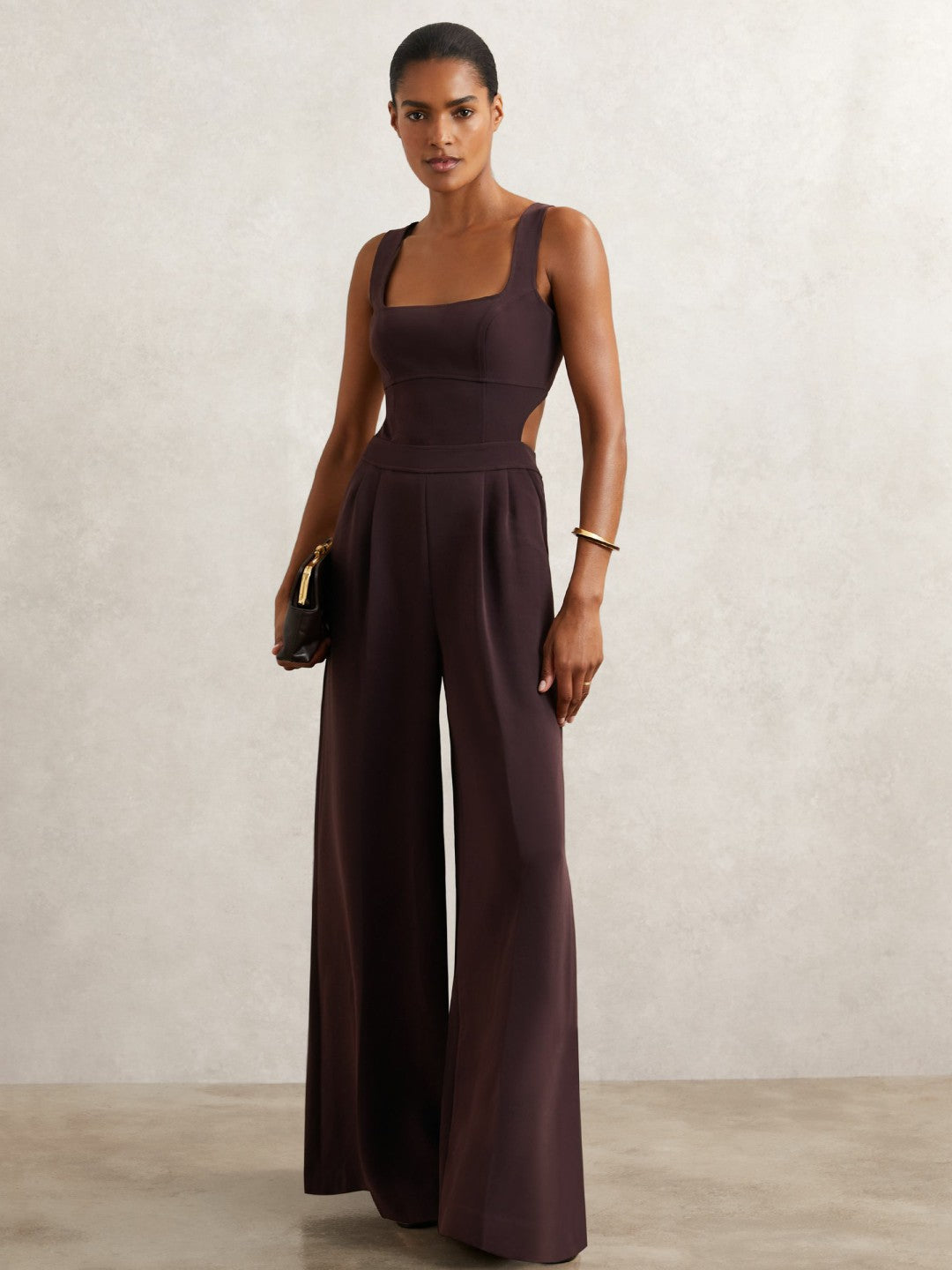 Reiss | Petite Wide-Leg Cut-Out Jumpsuit in Burgundy