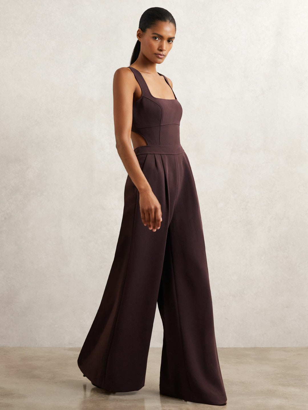 Reiss | Petite Wide-Leg Cut-Out Jumpsuit in Burgundy