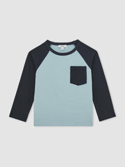 Reiss | 9-13 yrs Cotton Colour-Block Long-Sleeve T-Shirt in Navy Blue