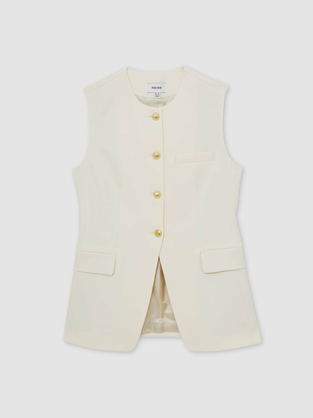 Reiss | High-Neck Longline Waistcoat in Cream