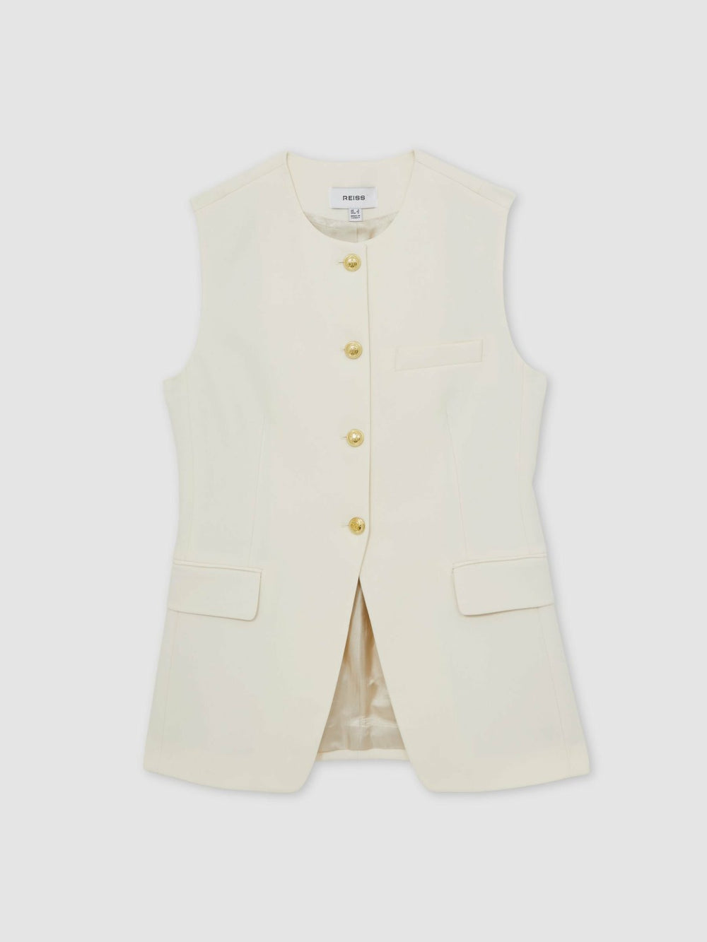 Reiss | High-Neck Longline Waistcoat in Cream