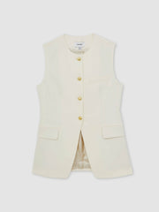 Reiss | High-Neck Longline Waistcoat in Cream