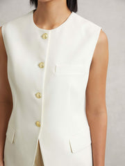 Reiss | High-Neck Longline Waistcoat in Cream
