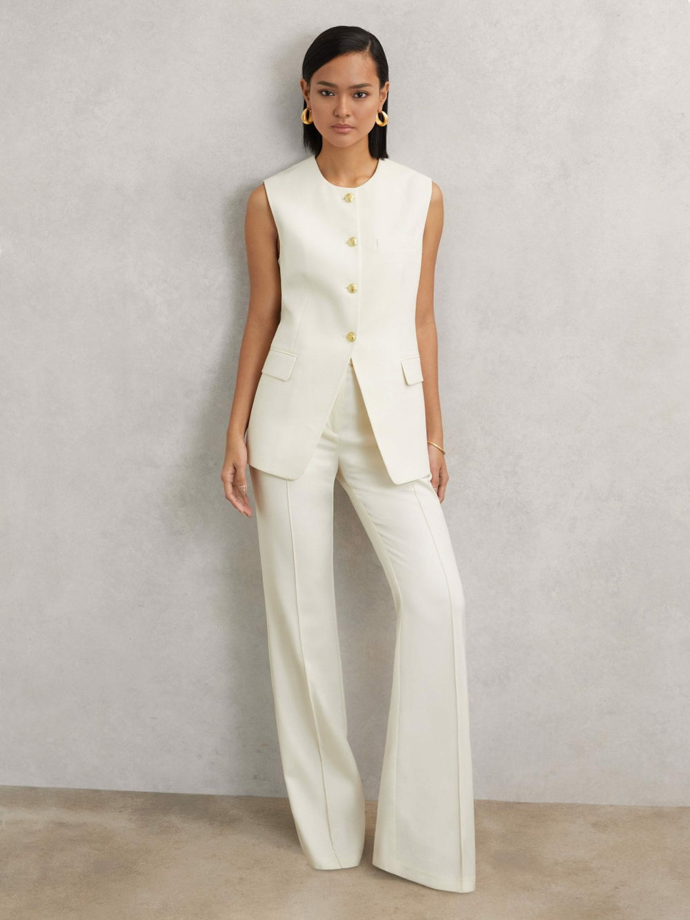 Reiss | High-Neck Longline Waistcoat in Cream
