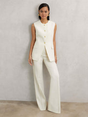 Reiss | High-Neck Longline Waistcoat in Cream