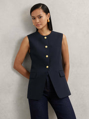 Reiss | High-Neck Longline Waistcoat in Navy
