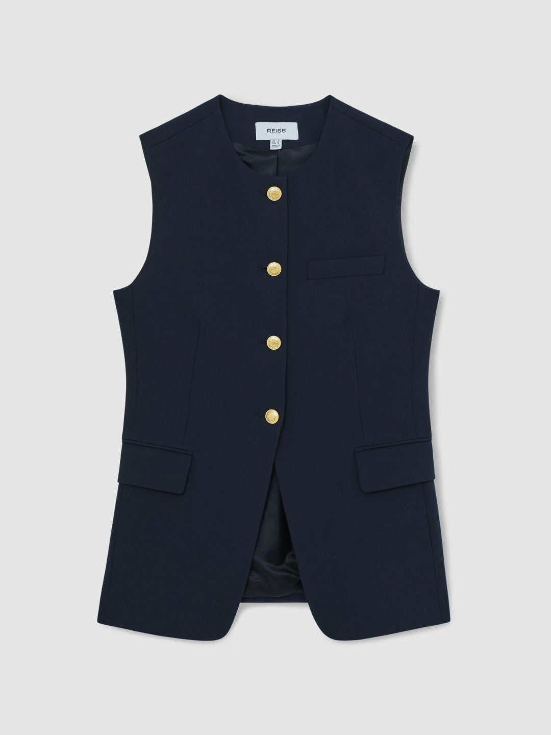 Reiss | High-Neck Longline Waistcoat in Navy