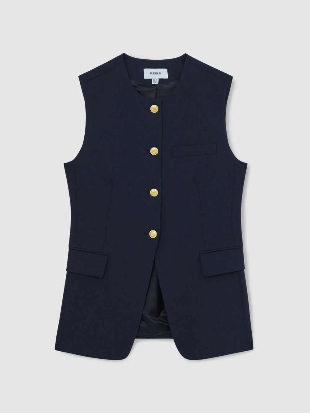 Reiss | High-Neck Longline Waistcoat in Navy