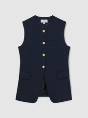 Reiss | High-Neck Longline Waistcoat in Navy