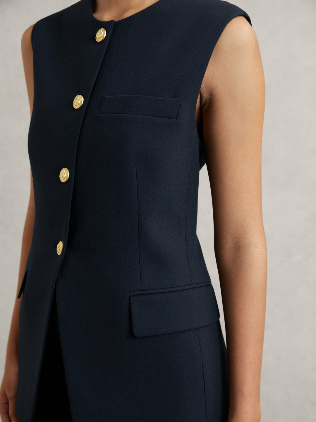 Reiss | High-Neck Longline Waistcoat in Navy
