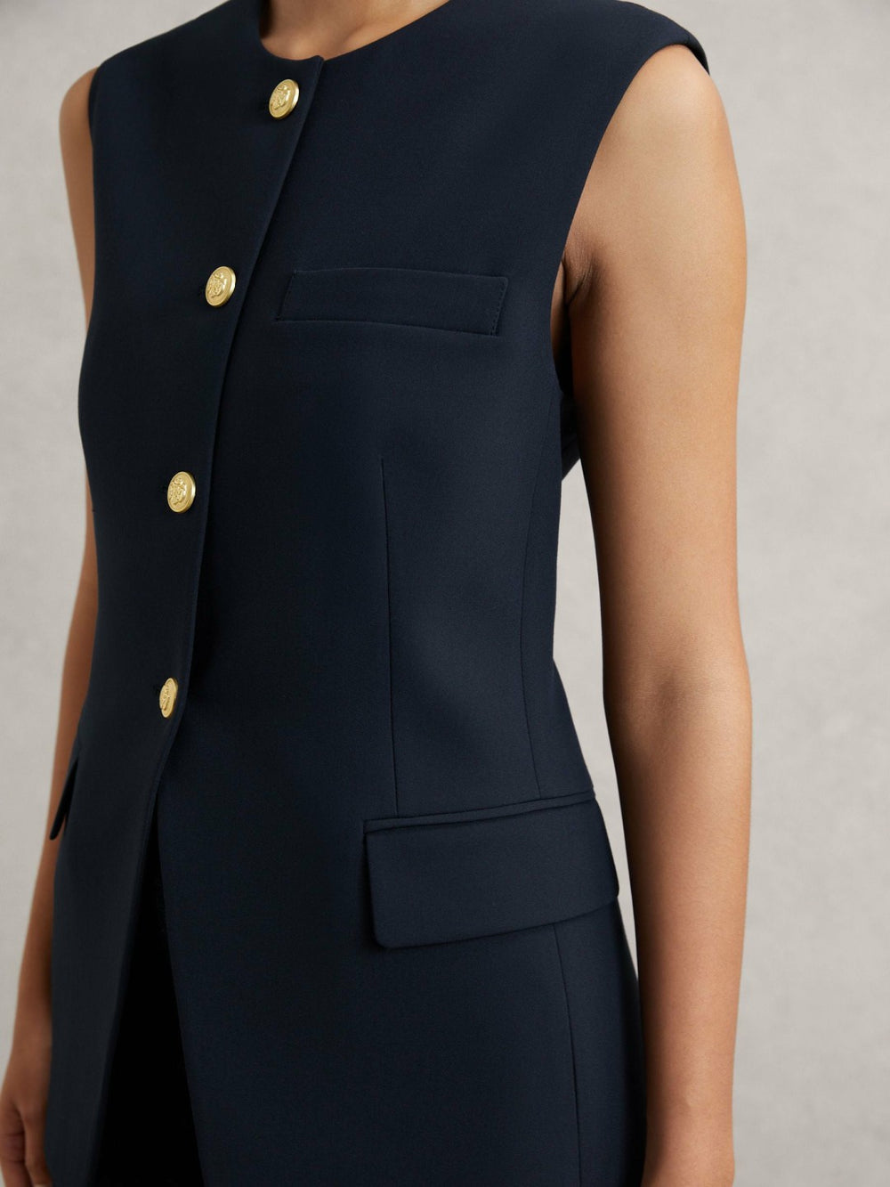 Reiss | High-Neck Longline Waistcoat in Navy