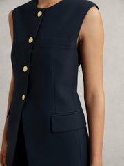 Reiss | High-Neck Longline Waistcoat in Navy
