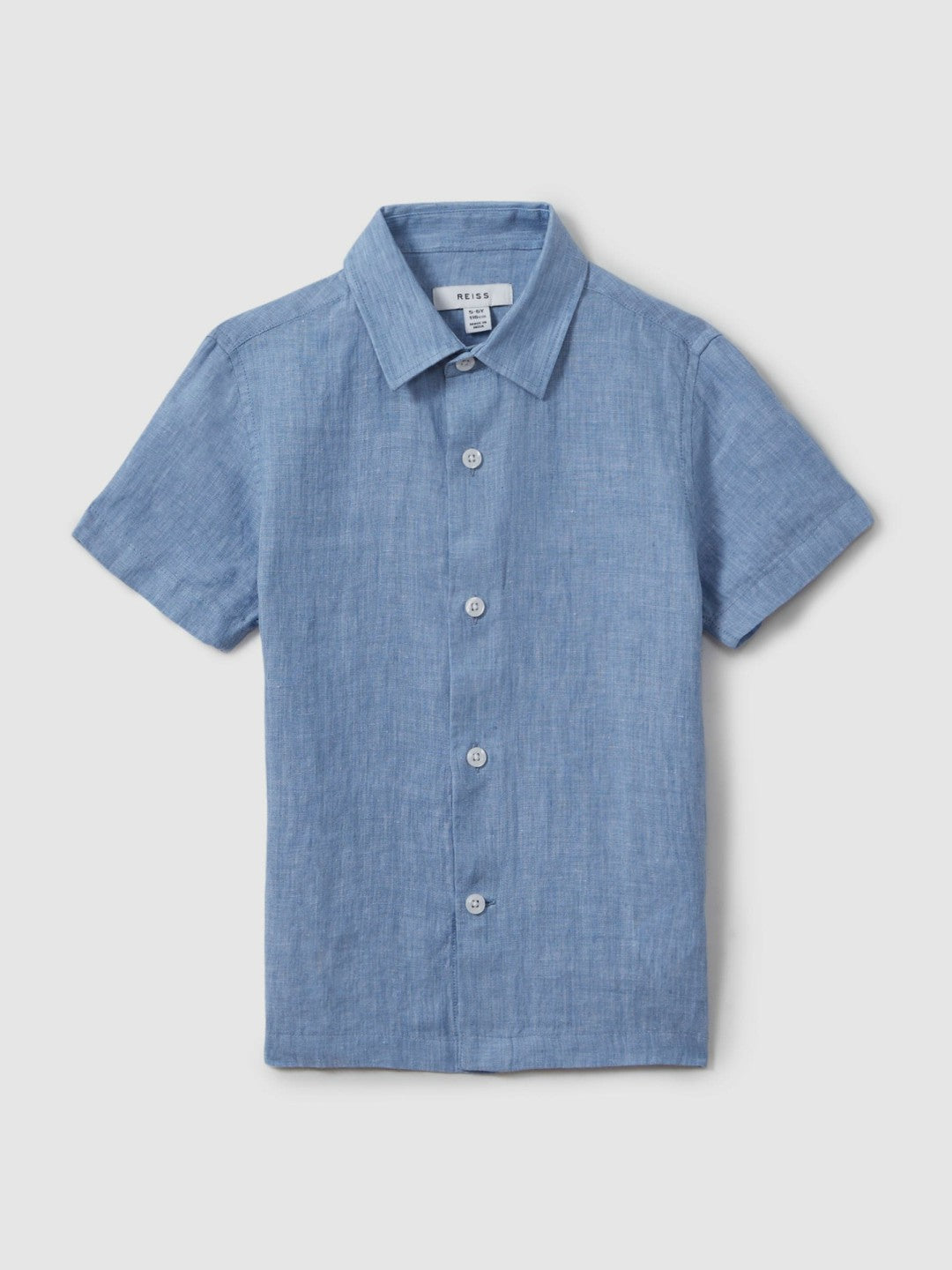 Reiss | 3-9 yrs Short Sleeve Linen Shirt in Sky Blue