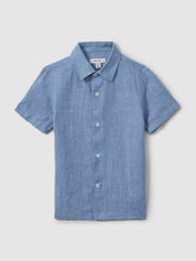 Reiss | 3-9 yrs Short Sleeve Linen Shirt in Sky Blue