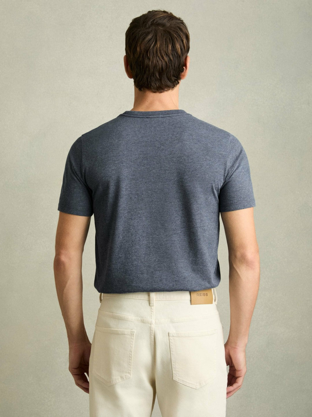 Reiss | Cotton Crew Neck T-Shirt in Airforce Blue Melange