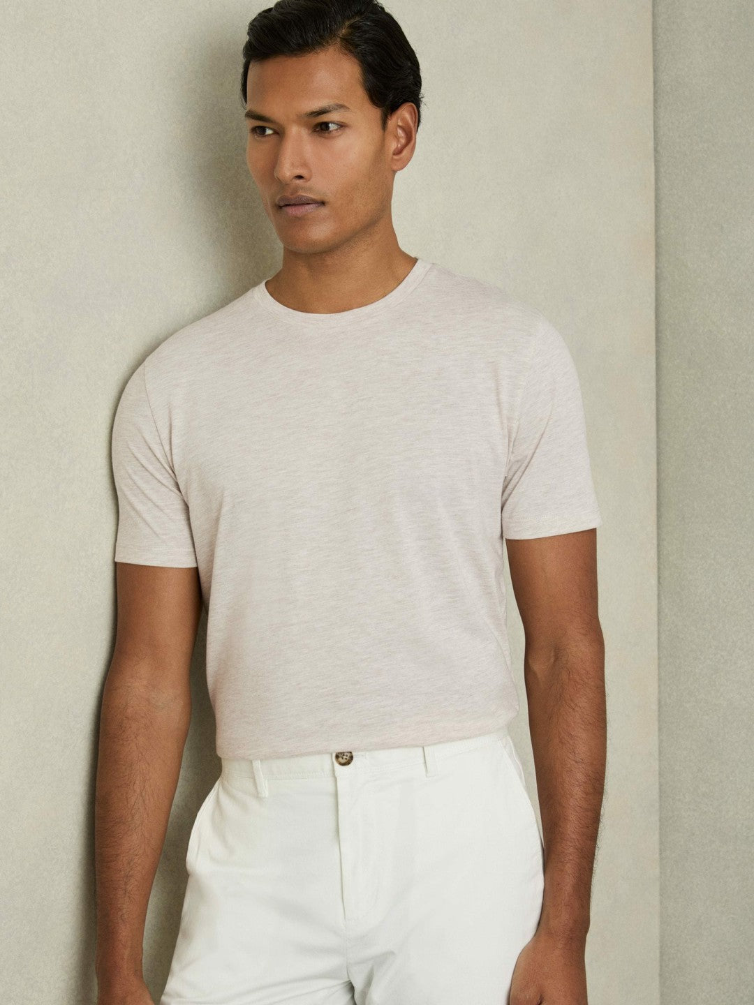 Reiss | Cotton Crew Neck T-Shirt in Wheat Melange