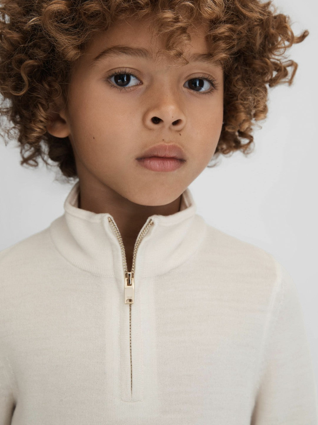 Reiss | 3-9 yrs Wool Half-Zip Funnel Neck Jumper in Snow