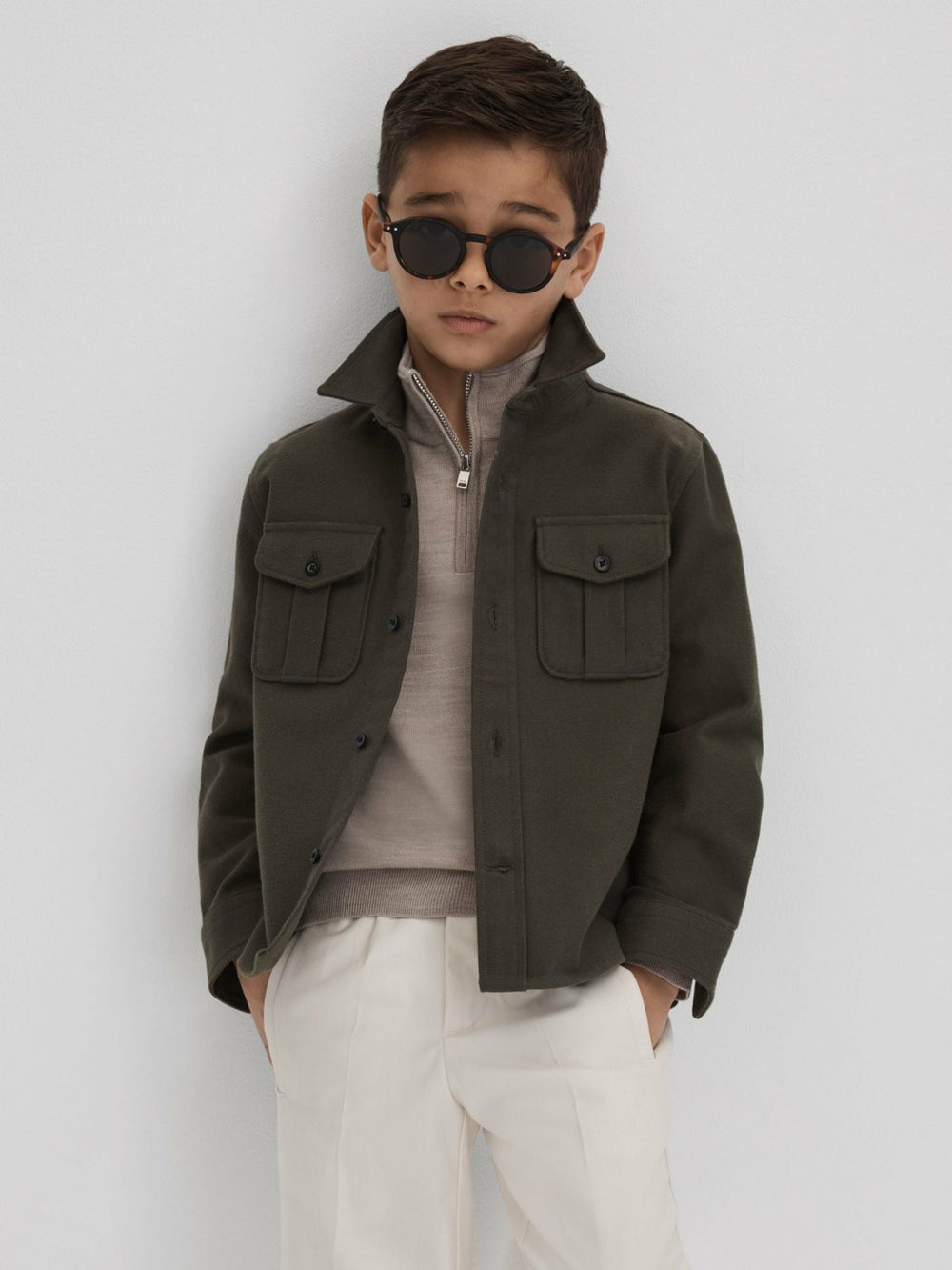 Reiss | 3-9 yrs Wool Half-Zip Funnel Neck Jumper in Wheat Melange