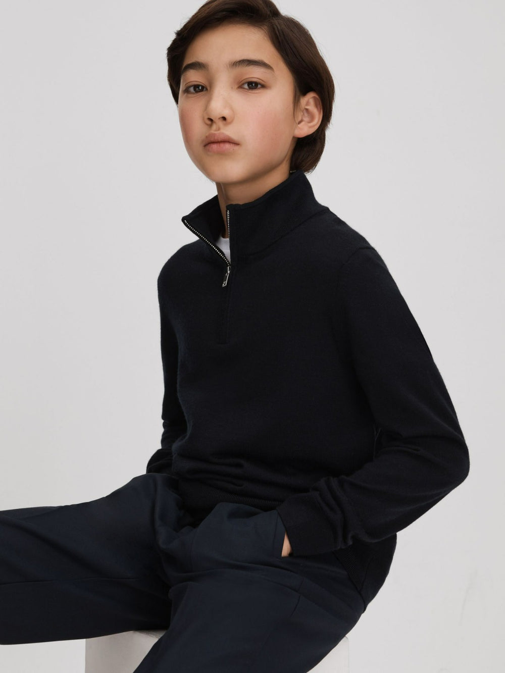 Reiss | 3-9 yrs Wool Half-Zip Funnel Neck Jumper in Navy