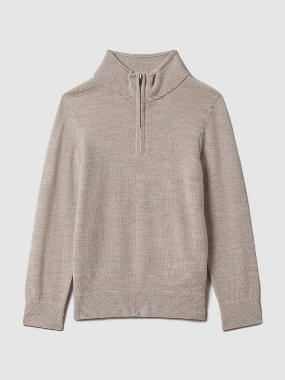 Reiss | 9-13 yrs Wool Half-Zip Funnel Neck Jumper in Wheat Melange