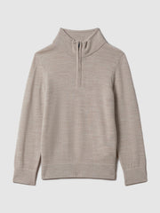 Reiss | 9-13 yrs Wool Half-Zip Funnel Neck Jumper in Wheat Melange
