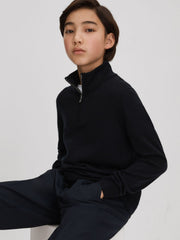 Reiss | 9-13 yrs Wool Half-Zip Funnel Neck Jumper in Navy