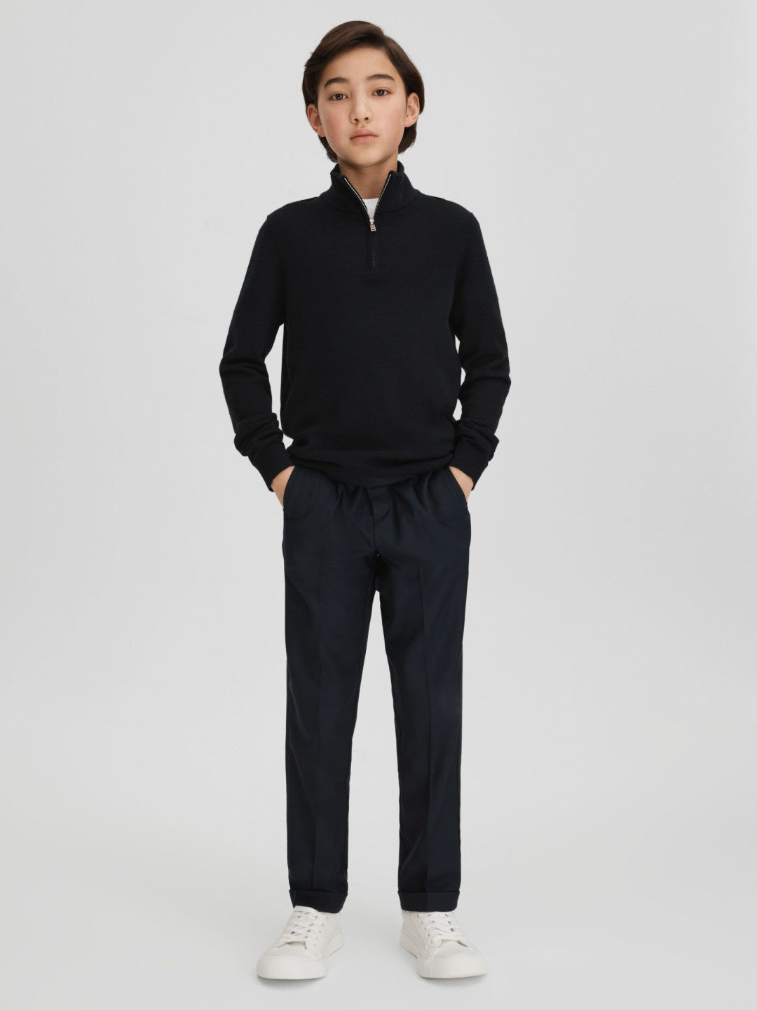 Reiss | 9-13 yrs Wool Half-Zip Funnel Neck Jumper in Navy