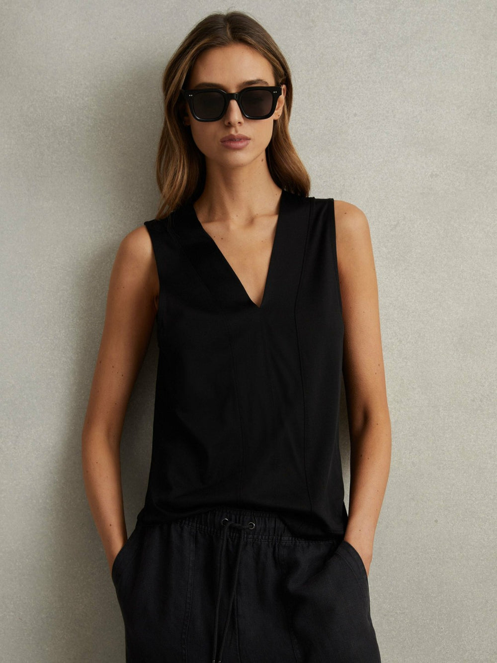Reiss | V-Neck Shell Top in Black