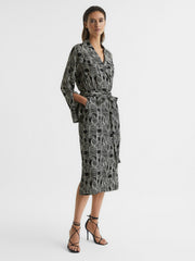 Reiss | Swirl Print Midi Dress in Black/Cream
